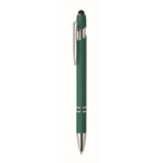 Recycled aluminium pen with rubber finish blue ink green colour