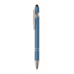 Recycled aluminium pen with rubber finish blue ink turquoise colour