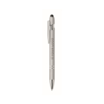 Recycled aluminium pen with rubber finish blue ink silver colour view with print area