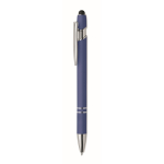 Recycled aluminium pen with rubber finish blue ink royal blue colour
