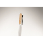 Twist pen made of recycled aluminum and bamboo with blue ink white colour second photographic view
