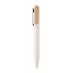 Twist pen made of recycled aluminum and bamboo with blue ink white colour fourth view