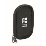 RPET key case with zipper and 5 rings black colour view with print area