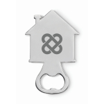 House-shaped zinc alloy bottle opener matt silver colour third main view