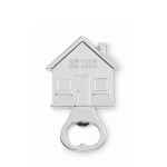 House-shaped zinc alloy bottle opener matt silver colour view with print area