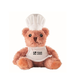 Polyester chef teddy bear with hat and apron white colour view with print area