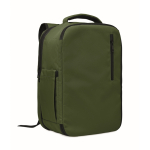 RPET polyester cabin backpack with trolley strap 15'' dark green colour