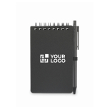 Water-resistant notebook with plastic cover and pen black colour view with print area