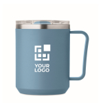 Double-wall cup with transparent sliding lid 400 ml riviera blue colour view with print area