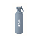 Stainless steel bottle with rubber finish 500ml petrol blue colour view with print area