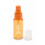 Body spray bottle with pump and cap 30 ml transparent orange colour main view