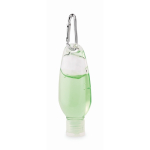 Refillable aloe vera bottle with aluminum carabiner 50 ml transparent green colour