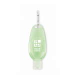 Refillable aloe vera bottle with aluminum carabiner 50 ml transparent green colour view with print area