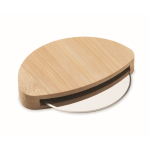 Round pizza cutter with bamboo handle and guard wood colour