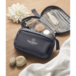Small RPET 600D toiletry bag with zipper and inner mesh navy-blue colour second main ambient view