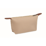 RPET polyester and synthetic leather toiletry bag with zipper khaki colour