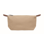 RPET polyester and synthetic leather toiletry bag with zipper khaki colour