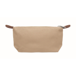 RPET polyester and synthetic leather toiletry bag with zipper khaki colour