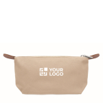 RPET polyester and synthetic leather toiletry bag with zipper khaki colour view with print area