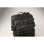 Large RPET travel backpack with multiple compartments 15'' black colour photographic view