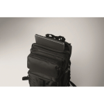 Large RPET travel backpack with multiple compartments 15'' black colour photographic view