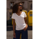 Women's semi-combed cotton V-neck T-shirt SOL'S white colour