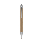 Elegant sustainable cardboard ballpoint pen with blue ink light grey colour