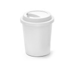 Single-wall plastic travel mug, microwave-safe 350ml white colour