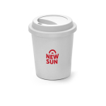 Single-wall plastic travel mug, microwave-safe 350ml white colour image with logo
