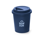 Single-wall plastic travel mug, microwave-safe 350ml navy-blue colour image with logo