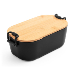 Airtight plastic lunch box with bamboo lid and buckles 1L black colour first view