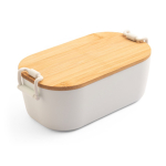 Airtight plastic lunch box with bamboo lid and buckles 1L white colour first view