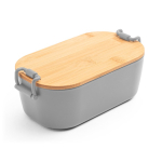 Airtight plastic lunch box with bamboo lid and buckles 1L light grey colour first view