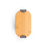 Airtight plastic lunch box with bamboo lid and buckles 1L navy-blue colour