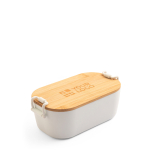 Airtight plastic lunch box with bamboo lid and buckles 1L main view