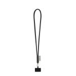 Tubular lanyard with carabiner and mobile phone holder 6.5 x 4.1cm black colour first view