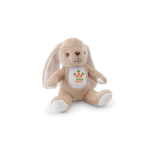 Polyester bunny soft toy with customisable patch beige colour image with logo