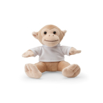 Monkey-shaped soft toy with T-shirt for personalisation light brown colour first view