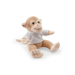 Monkey-shaped soft toy with T-shirt for personalisation light brown colour