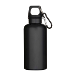 Recycled plastic bottle with carabiner and screw cap 400ml black colour second front view