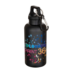 Recycled plastic bottle with carabiner and screw cap 400ml black colour