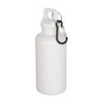 Recycled plastic bottle with carabiner and screw cap 400ml white colour