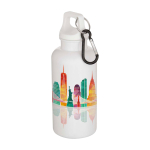 Recycled plastic bottle with carabiner and screw cap 400ml white colour