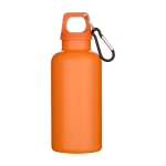 Recycled plastic bottle with carabiner and screw cap 400ml orange colour second front view