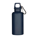 Recycled plastic bottle with carabiner and screw cap 400ml navy-blue colour second front view