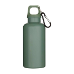 Recycled plastic bottle with carabiner and screw cap 400ml marbled green colour second front view