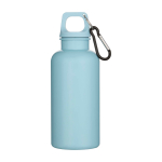Recycled plastic bottle with carabiner and screw cap 400ml light blue colour second front view