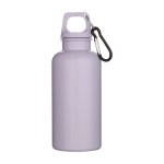 Recycled plastic bottle with carabiner and screw cap 400ml lilac colour second front view