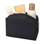 Recycled polyester travel toiletry bag with handle and zip black colour second view