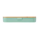 Reusable cutlery set with box and bamboo lid mint green colour third front view
